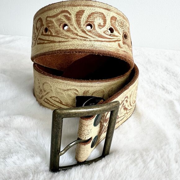 Brave Beltworks Leather Belt Ivory Cream White Floral Boho Women’s 32 / M